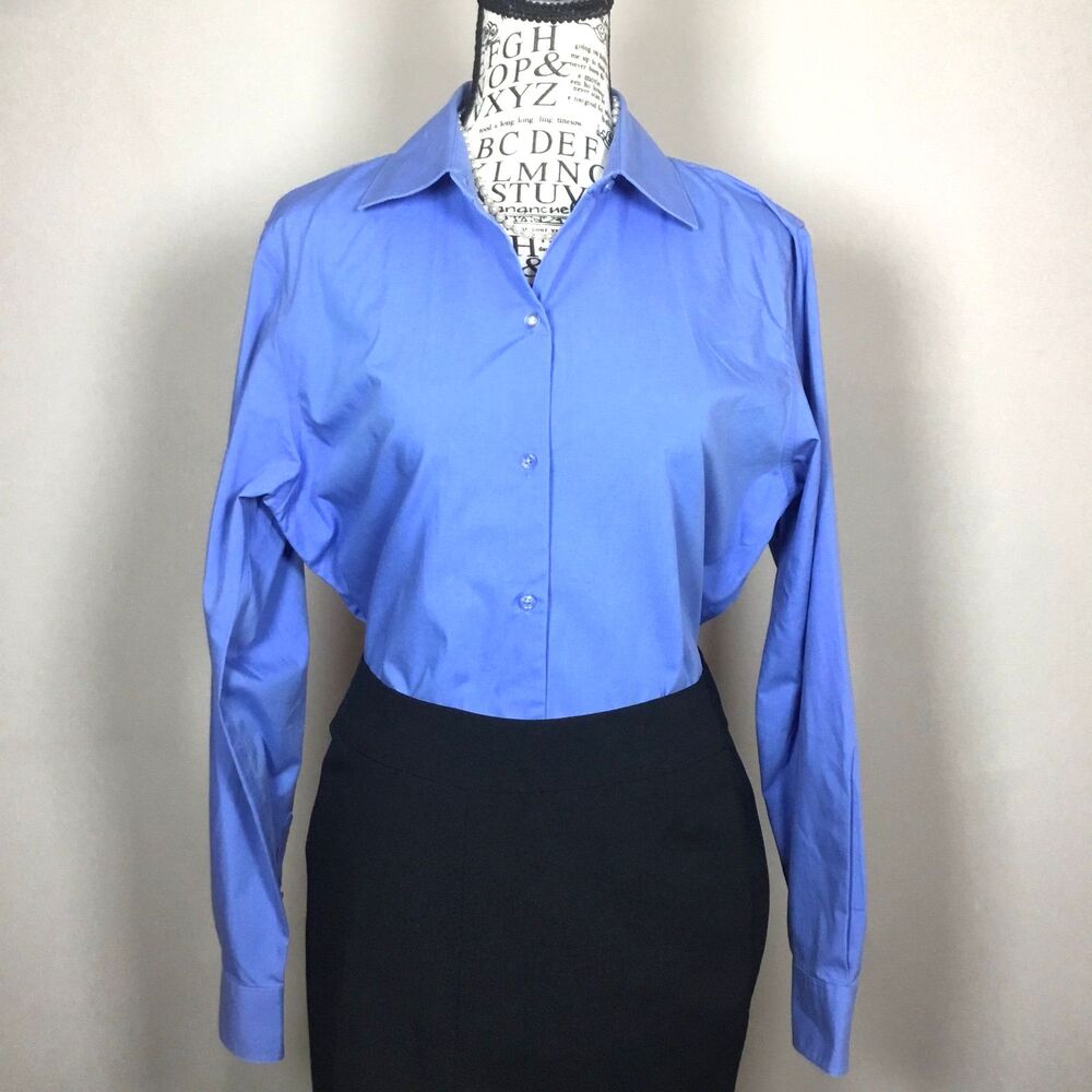 Non iron blue shirt button down collar crisp cotton business casual office M